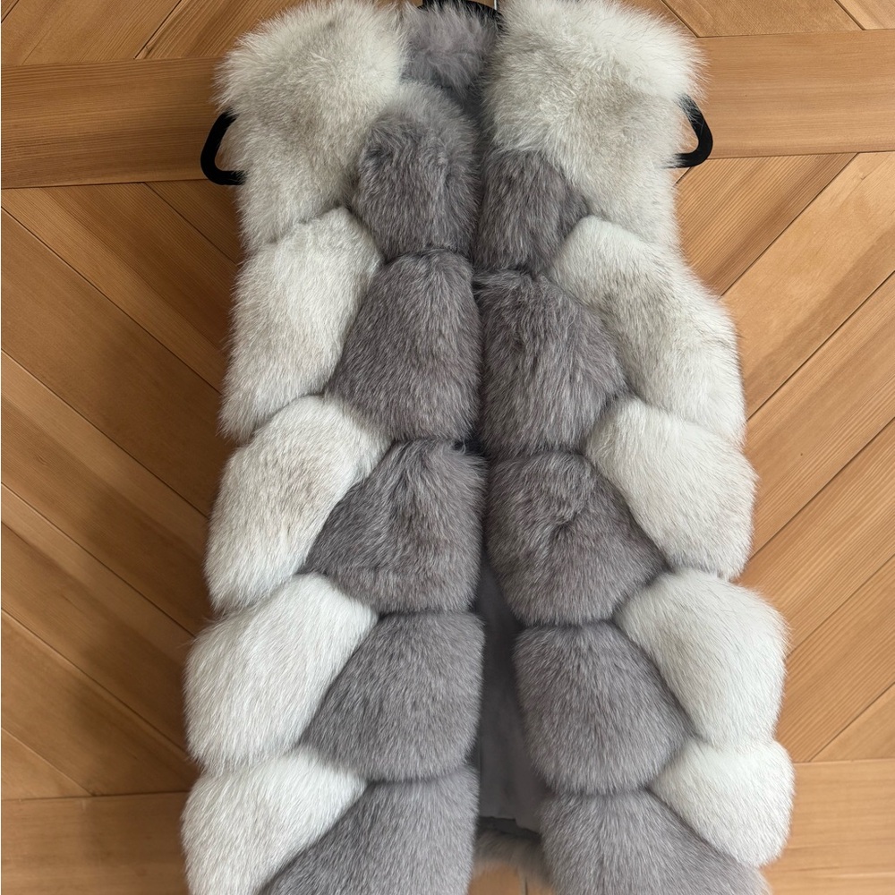 Elegant Gray and White REAL Fur Vest